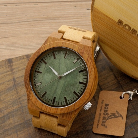 🌱MENS GREEN CAT EYE BAMBOO WOOD WATCH * NWT* 🌱